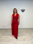 Mono palazzo rojo mujer escote pico