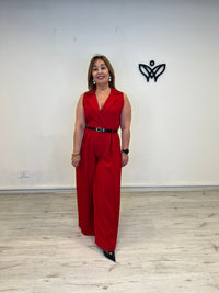 Mono palazzo rojo mujer escote pico