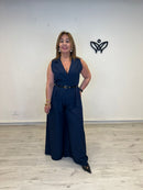 Mono palazzo azul marino mujer escote pico