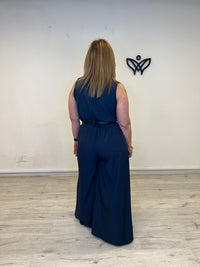 Mono palazzo azul marino mujer escote pico