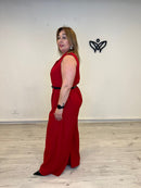 Mono palazzo rojo mujer escote pico
