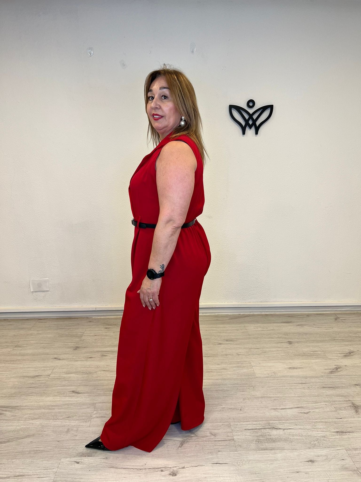 Mono palazzo rojo mujer escote pico
