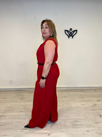 Mono palazzo rojo mujer escote pico