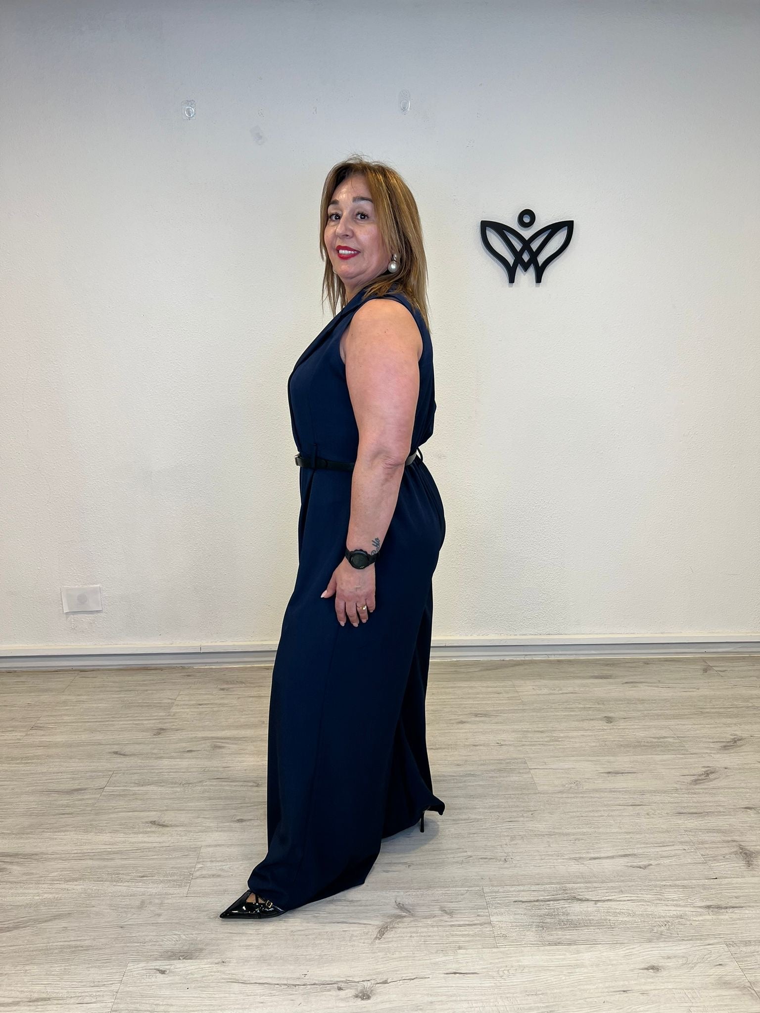 Mono palazzo azul marino mujer escote pico