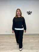 Conjunto algodón pantalón recto y sudadera negra