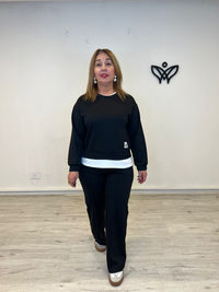 Conjunto algodón pantalón recto y sudadera negra