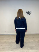 Conjunto algodón pantalón recto y sudadera azul marino