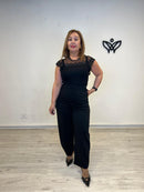 Pantalón negro elástico de tiro alto corte recto