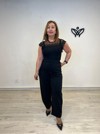 Pantalón negro elástico de tiro alto corte recto