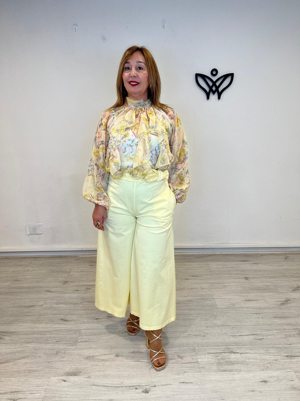 Camisa gasa estampada amarilla