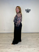 Camisa de gasa estampada negra