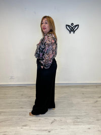 Camisa de gasa estampada negra