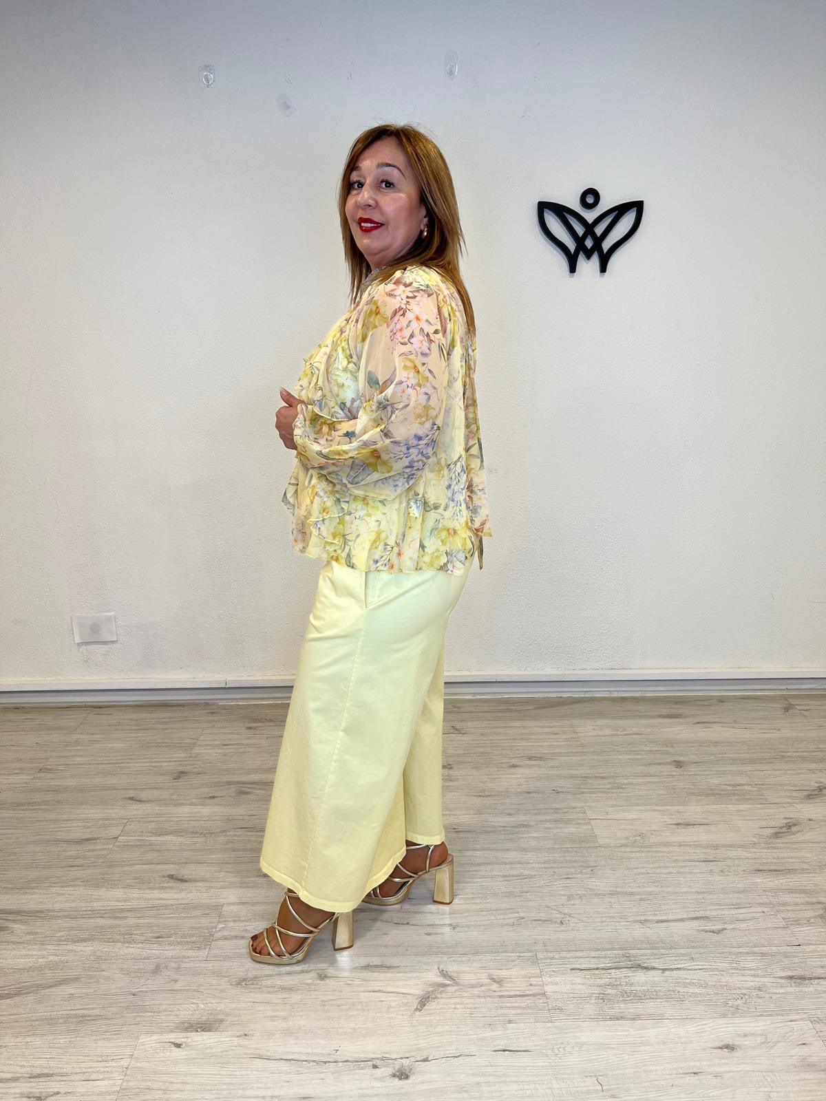 Camisa gasa estampada amarilla