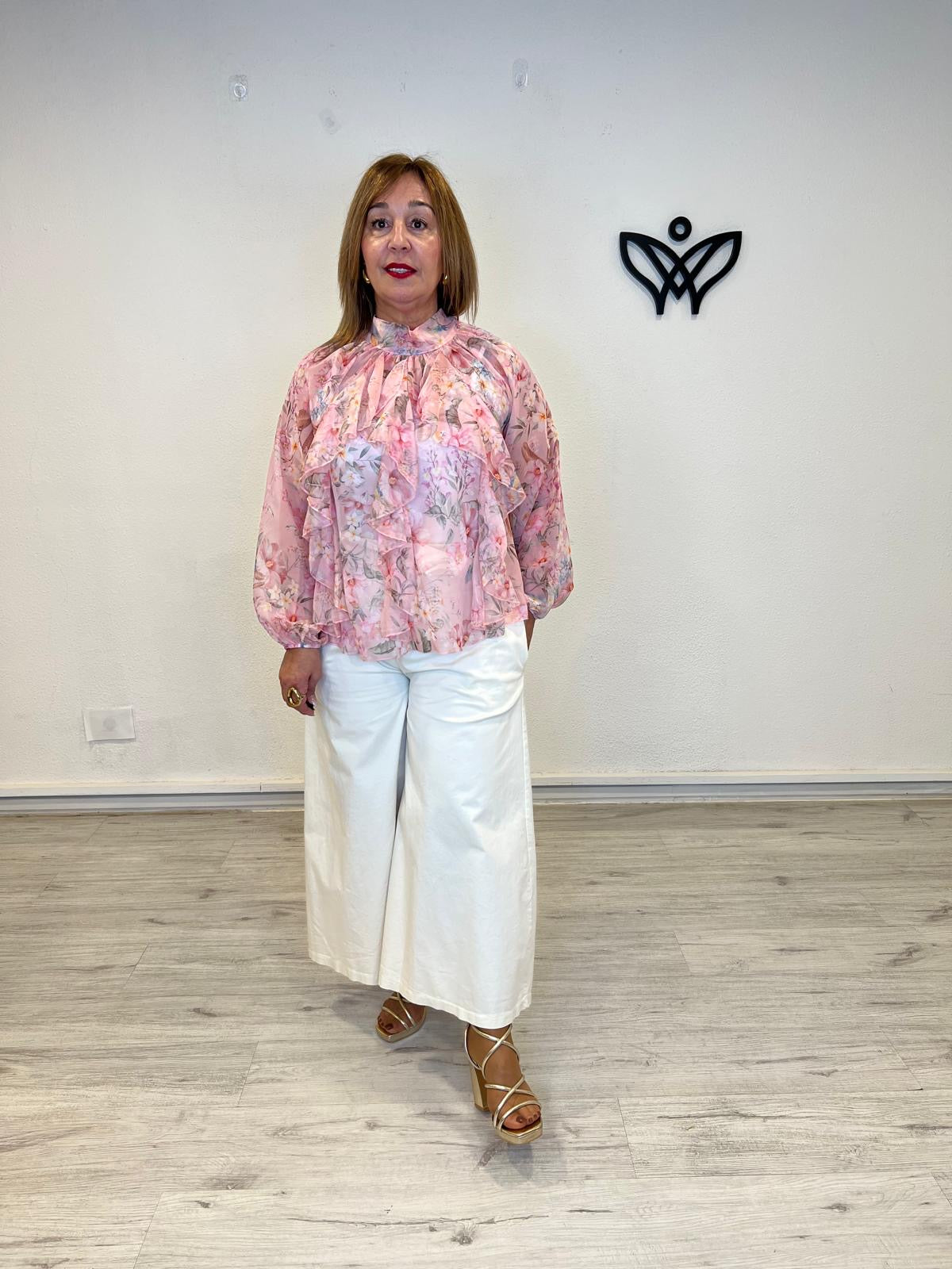 Camisa gasa estampada rosa