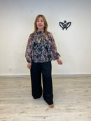 Camisa de gasa estampada negra