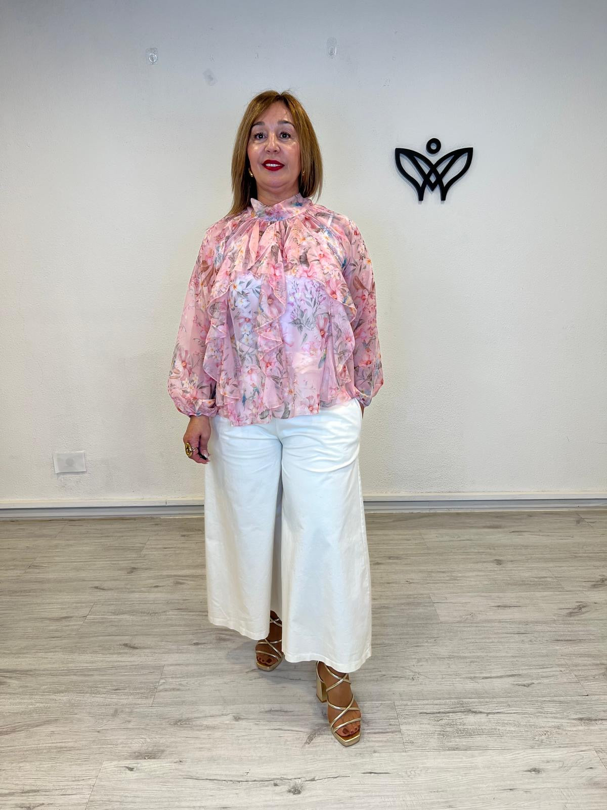 Camisa gasa estampada rosa