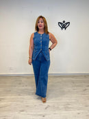 Conjunto vaquero chaleco y pantalón elástico