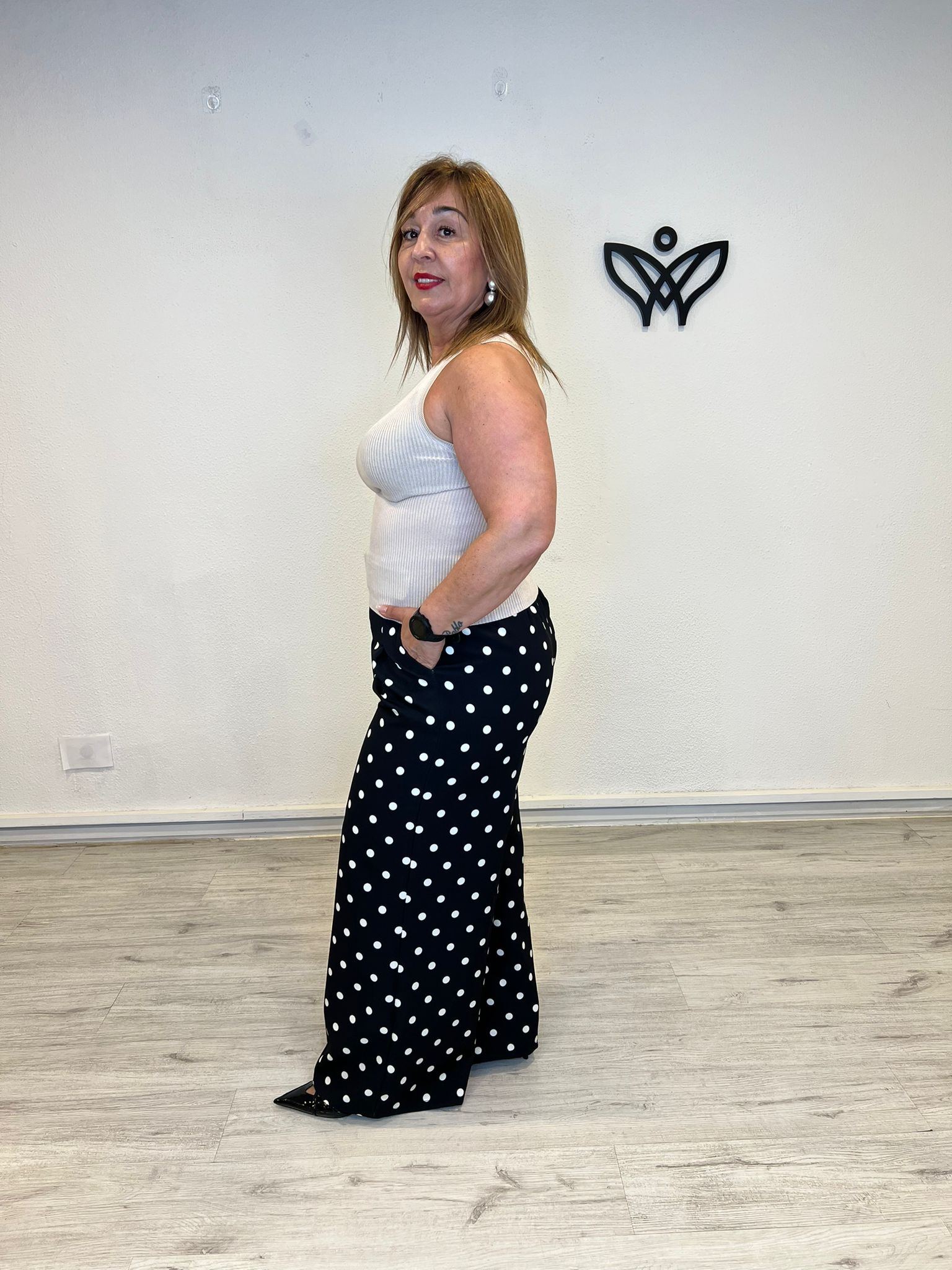Top beige canalé cuello halter