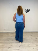 Top azul claro canalé cuello halter
