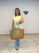 Bolso shopper de piel camel con doble asa