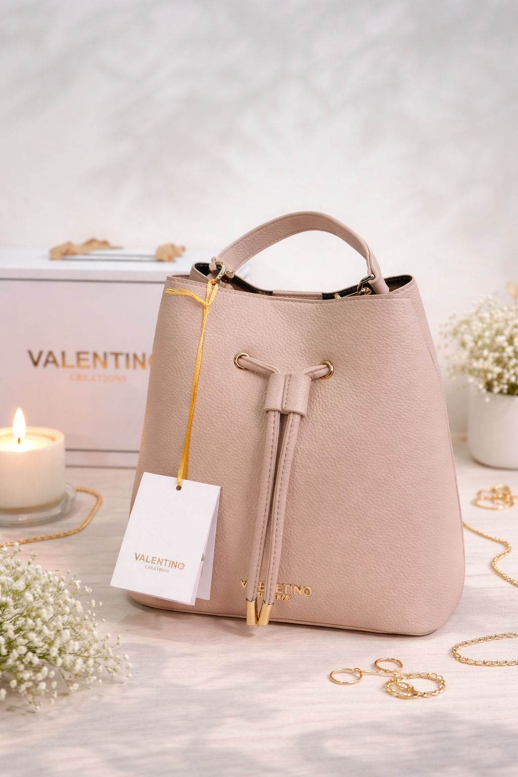 Bolso Valentino bombonera beige piel