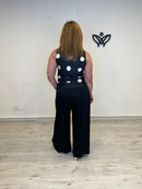 Top satinado lunares negro