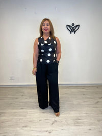 Top satinado lunares negro