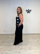 Top satinado lunares negro