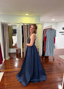 Vestido ceremonia ModFrance azul con pedrería