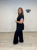 Conjunto negro de pantalón y casaca efecto lino