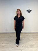 Conjunto negro de pantalón y casaca efecto lino