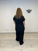 Conjunto negro de pantalón y casaca efecto lino