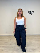 Pantalón sastre azul de rayas con doble pliegue y cintura elástica