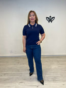 Jersey de punto fino azul marino tipo camisero