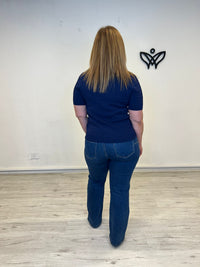 Jersey de punto fino azul marino tipo camisero