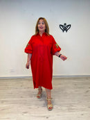 Vestido camisero rojo curvy con manga abullonada y detalle floral