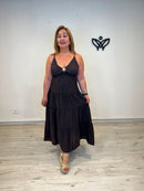 Vestido midi marrón chocolate de tirantes para mujer