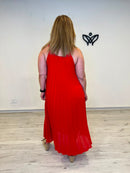 Vestido midi plisado rojo con cuello halter para mujer