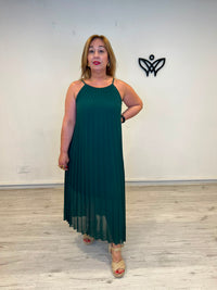 Vestido midi plisado verde con cuello halter para mujer