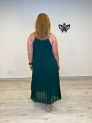 Vestido midi plisado verde con cuello halter para mujer