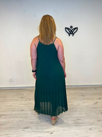 Vestido midi plisado verde con cuello halter para mujer