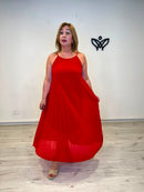 Vestido midi plisado rojo con cuello halter para mujer