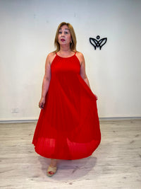 Vestido midi plisado rojo con cuello halter para mujer