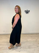 Vestido midi marrón chocolate con escote pico y volante para mujer curvy