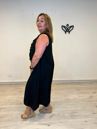 Vestido midi marrón chocolate con escote pico y volante para mujer curvy