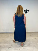 Vestido midi azul marino con escote pico y volante para mujer curvy