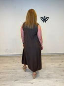 Vestido midi marrón chocolate con escote pico y volante para mujer curvy