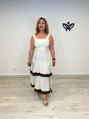 Vestido largo beige y marrón chocolate de tirantes