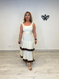 Vestido largo beige y marrón chocolate de tirantes