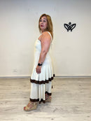 Vestido largo beige y marrón chocolate de tirantes